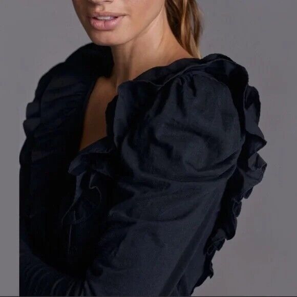 ANTHROPOLOGIE Long Sleeve Black Ruffled V-Neck Top - Picture 4 of 11